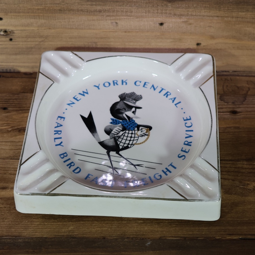 Vtg 40's NYC Early Bird Fast Freight Railroad Ashtray- 23k Gold New York Central - Picture 4 of 4